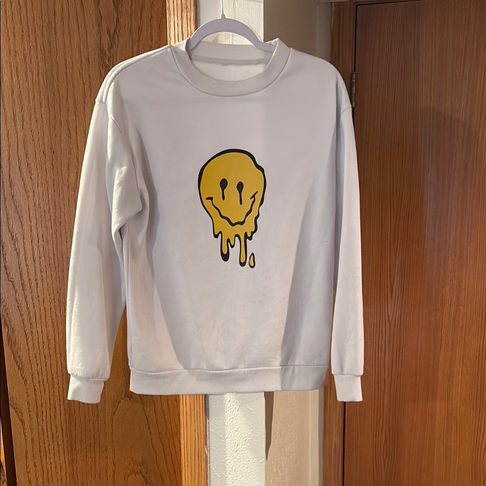 Women’s White Smiley Face Sweater - Shein size Medium